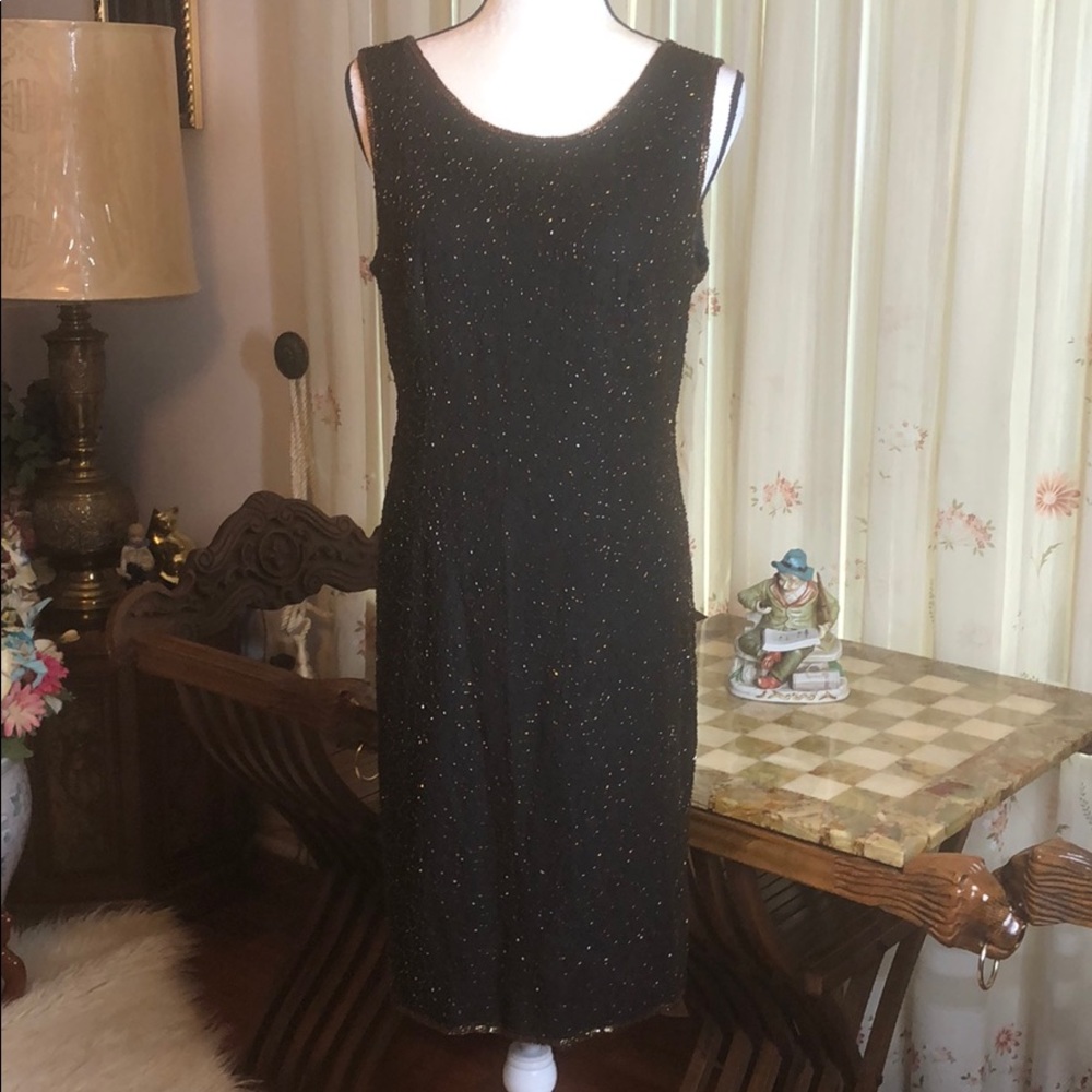 Vintage Little Black JMD Dress with Brown Sequins
